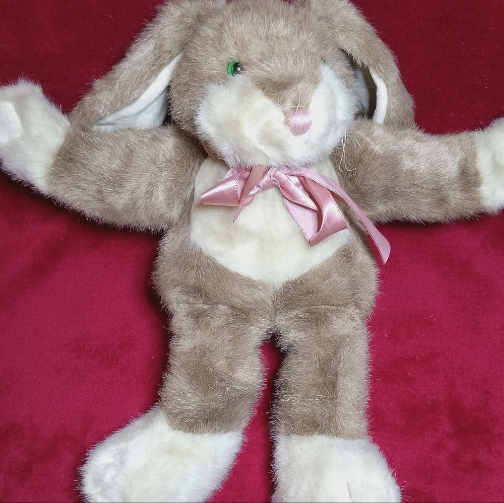 Boyds Brown & White Easter Bunny Rabbit Green Eyes 12" Plush Stuffed Animal VTG